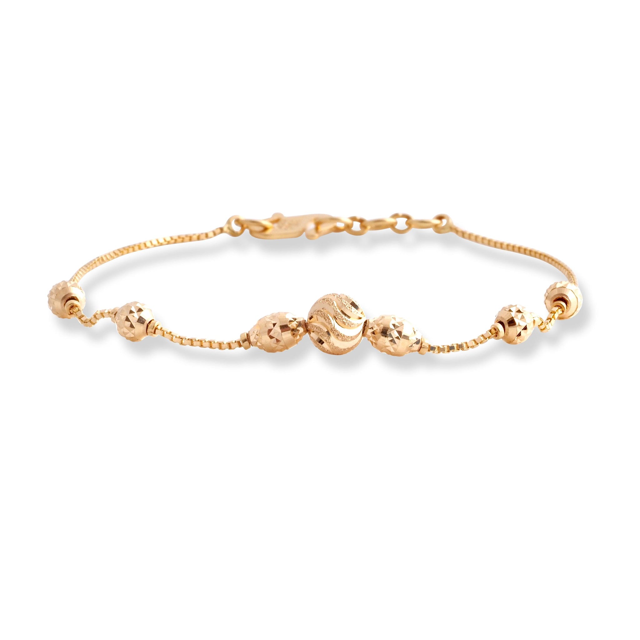 22ct Yellow Gold Bracelet In Diamond Cutting Beads with '' S '' Clasp LBR-8517