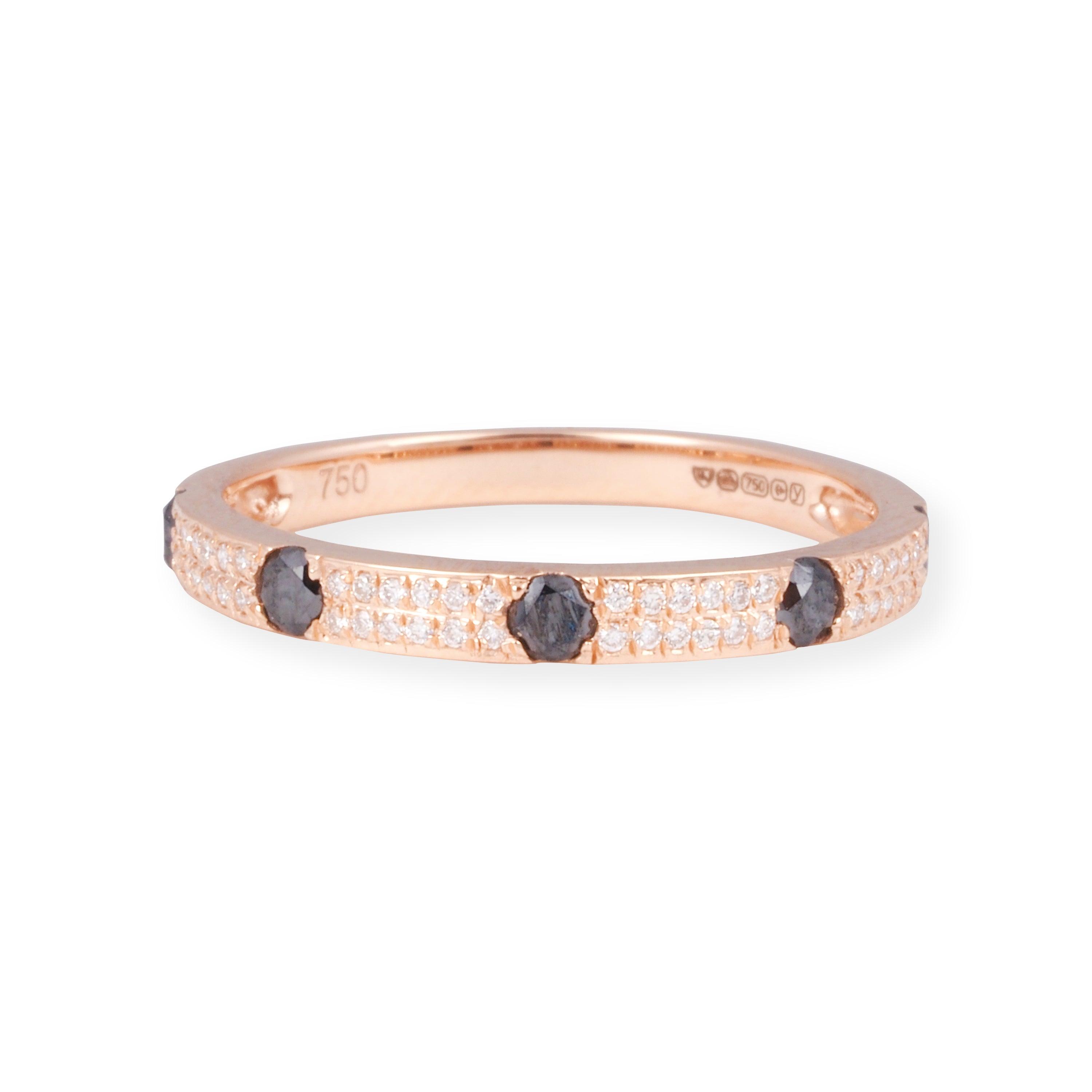18ct Rose Gold White and Black Diamond Band Ring in Double-Row Pavé Setting LR-7035 - Minar Jewellers