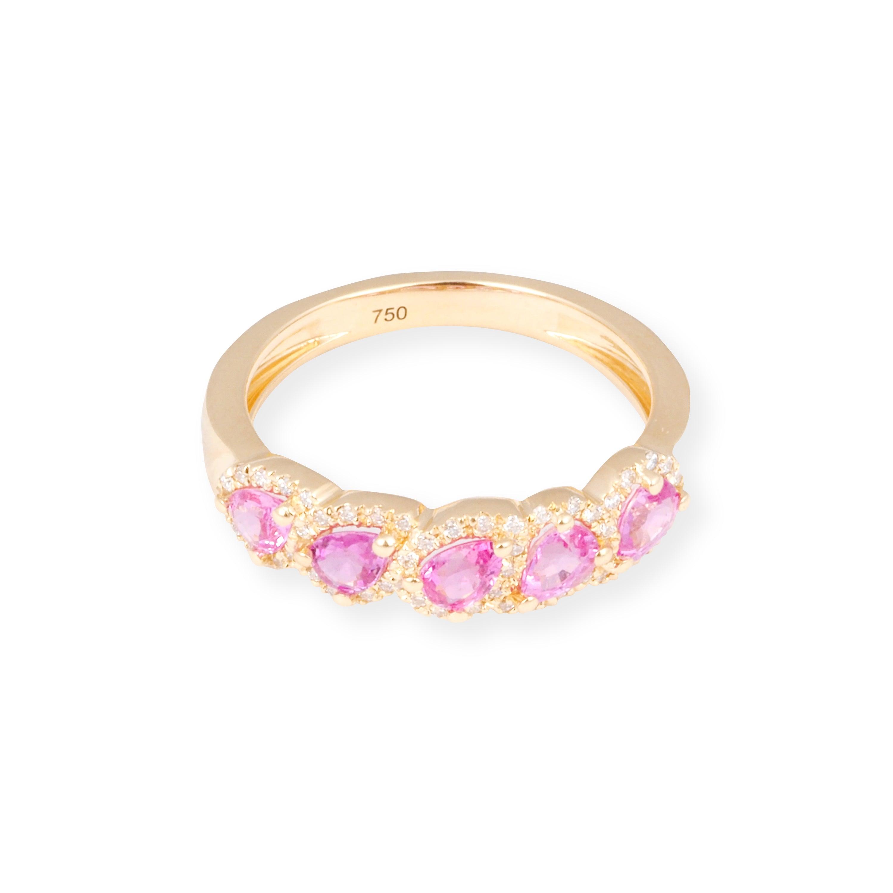 18ct Yellow Gold Ring with Diamonds and Pink Sapphires LR-7036 - Minar Jewellers