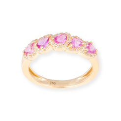 18ct Yellow Gold Ring with Diamonds and Pink Sapphires LR-7036 - Minar Jewellers