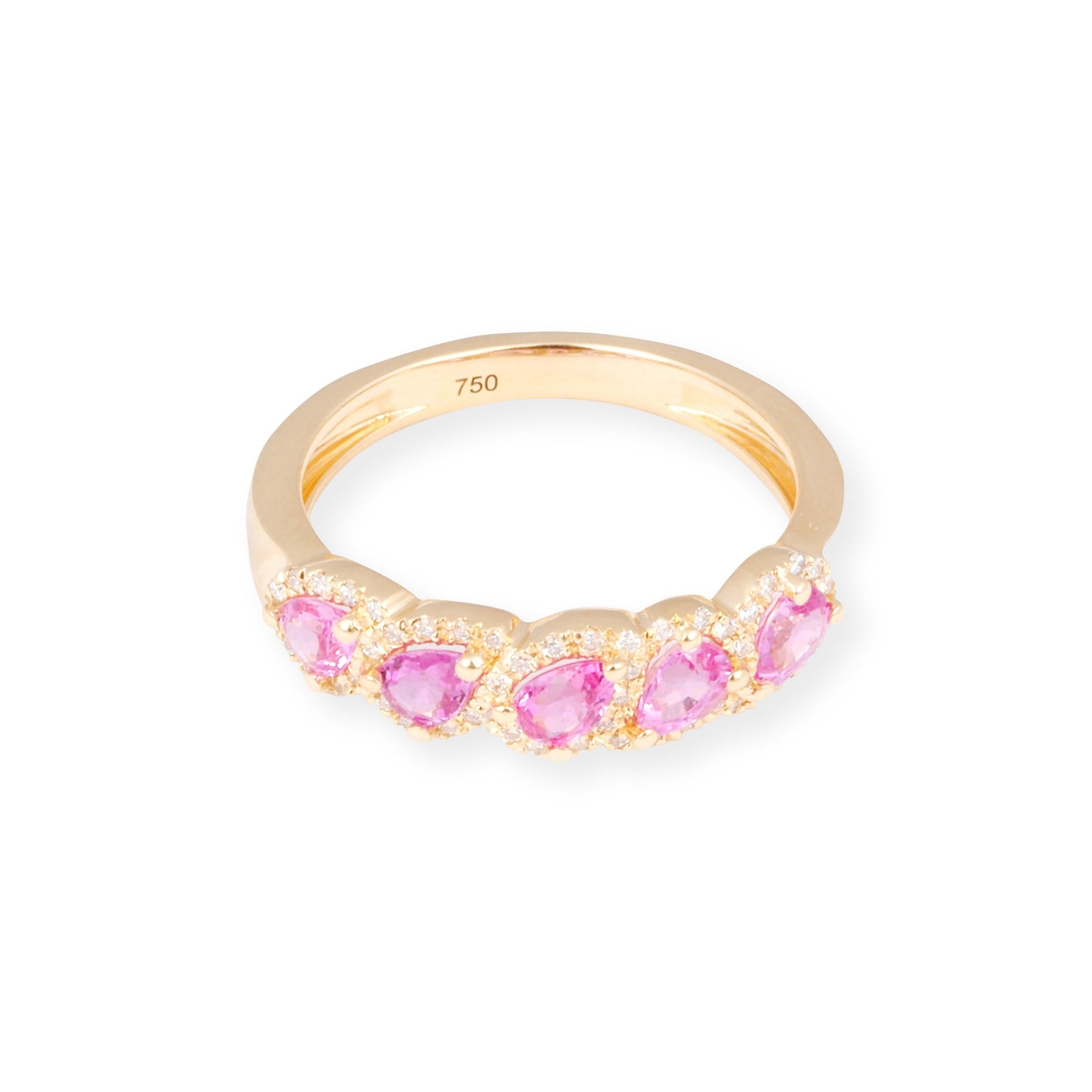 18ct Yellow Gold Ring with Diamonds and Pink Sapphires LR-7036