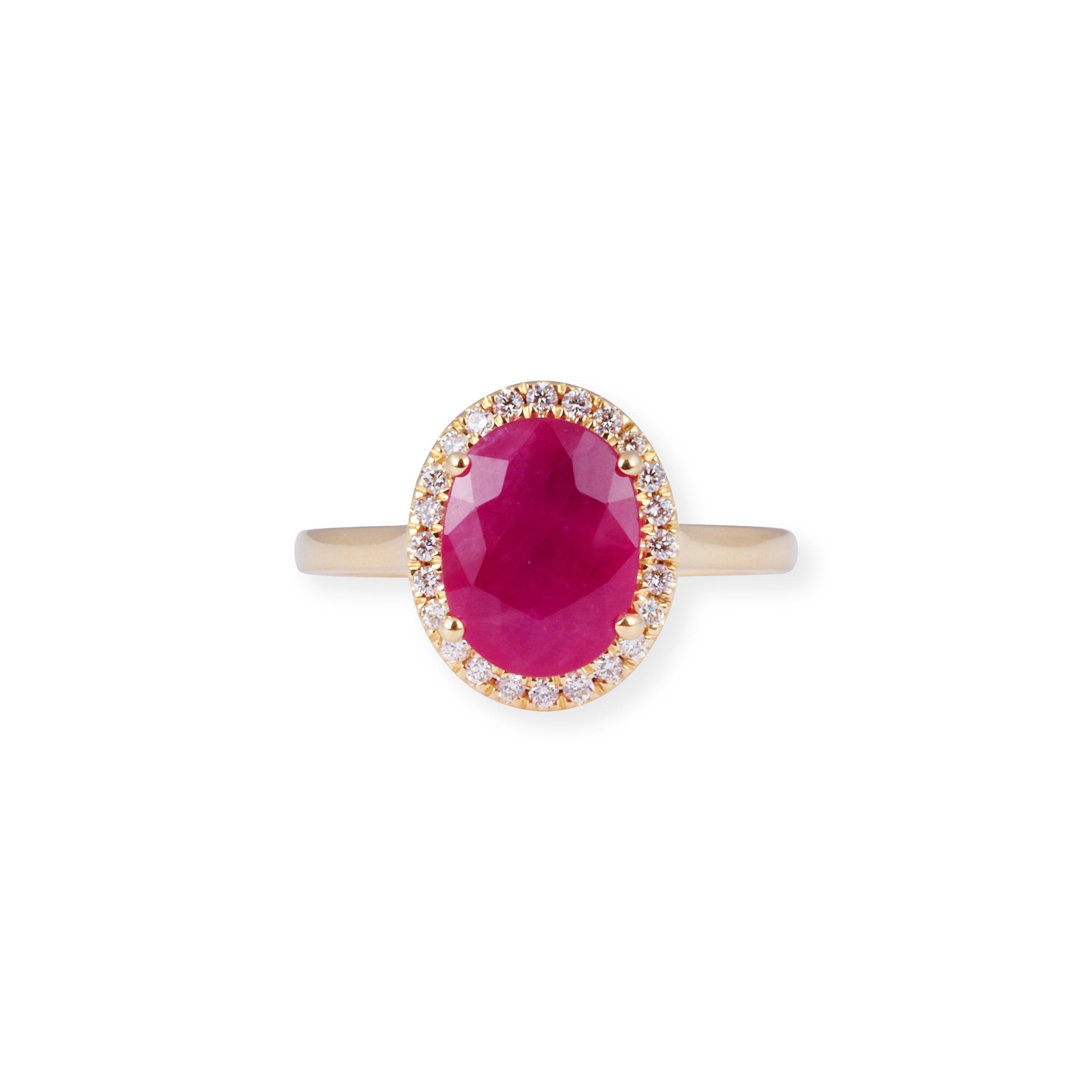 18ct Yellow Gold Dress Ring with Diamond and Ruby LR-7063 - Minar Jewellers