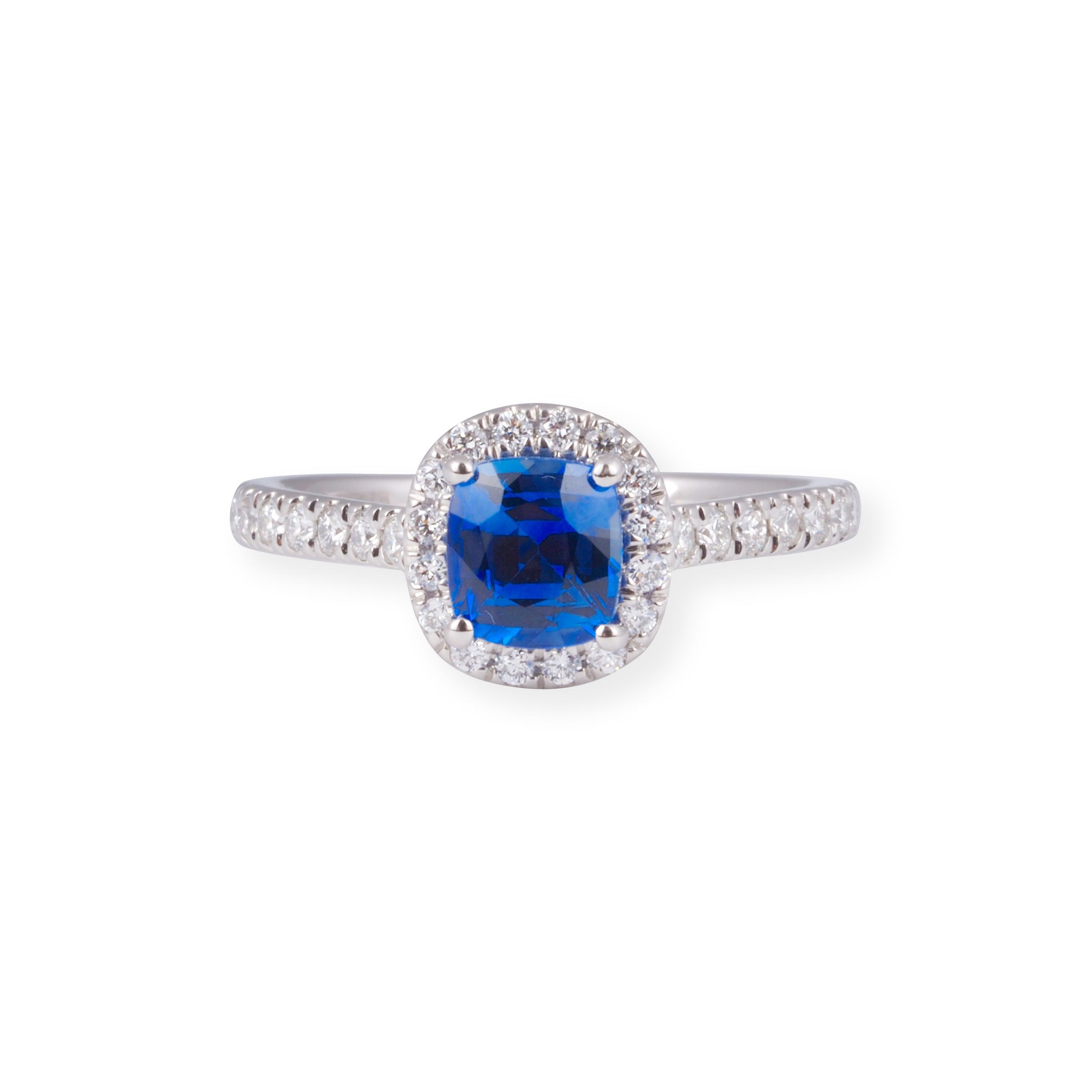 Platinum Diamond and Blue Sapphire Ring LR-7064