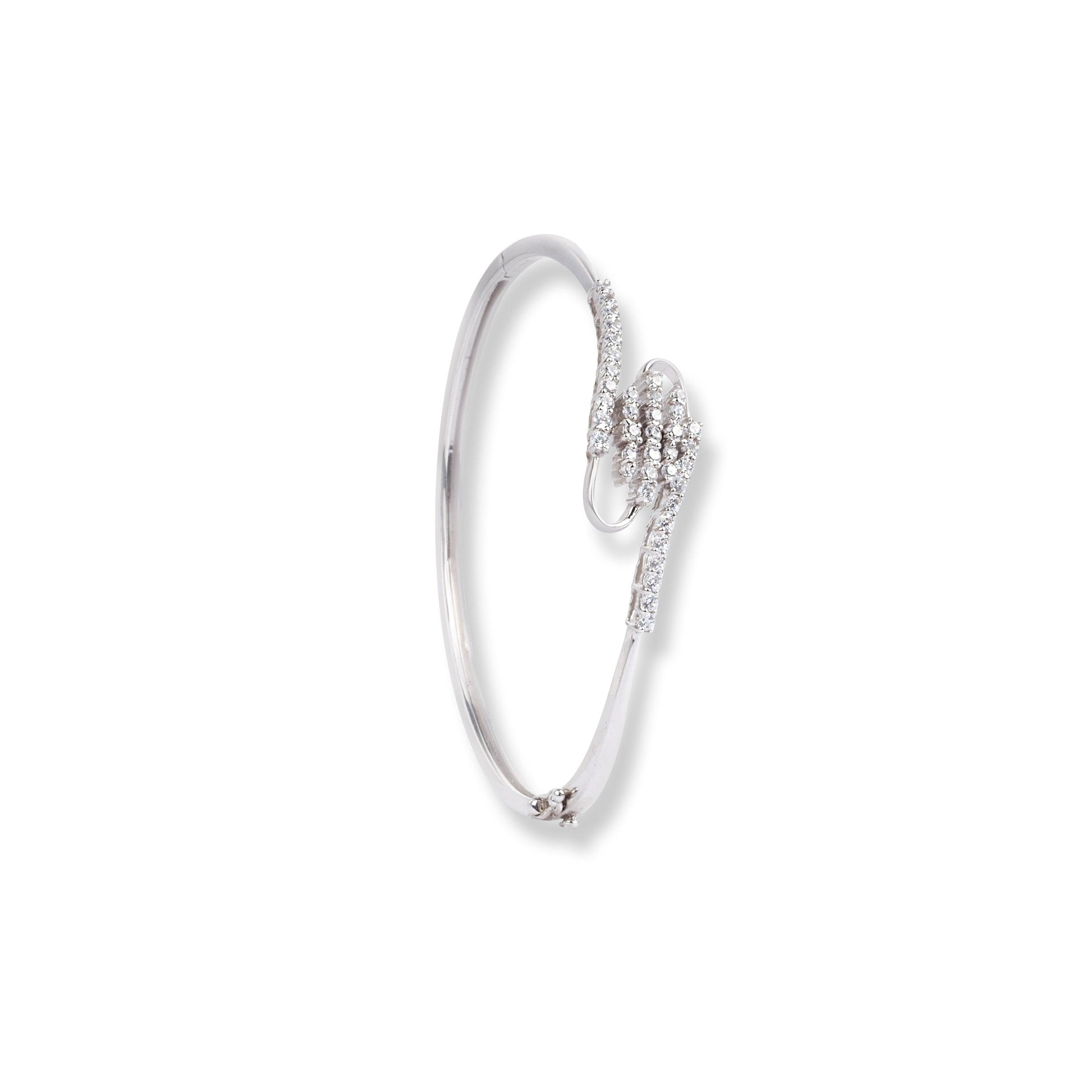 18ct White Gold Openable Bangle with Cubic Zirconia Stones LR13001 - Minar Jewellers