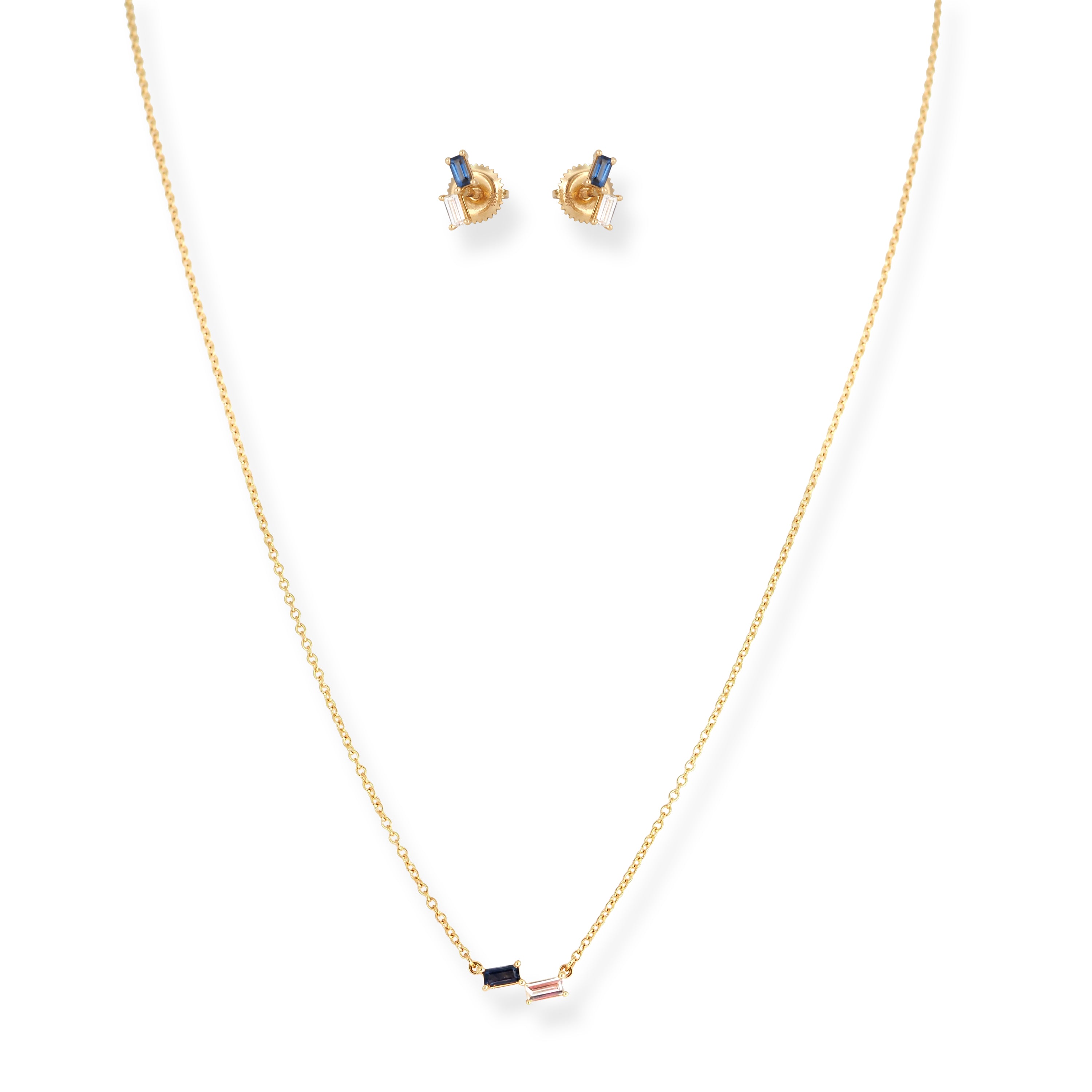Luxury 18ct Yellow Gold Diamond & Blue Sapphire Necklace and Earring Set