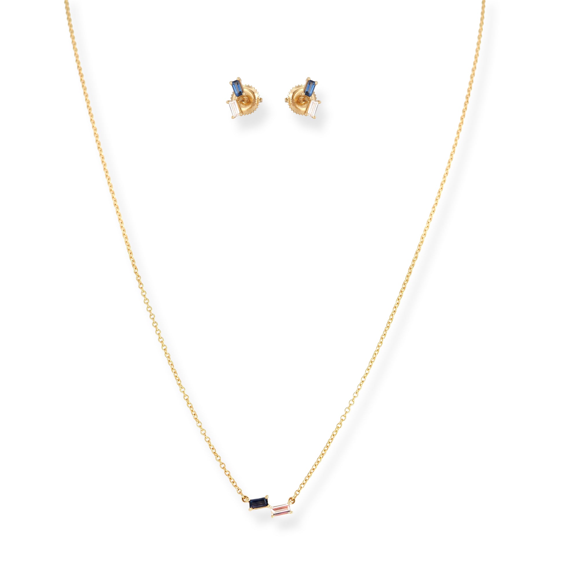 Luxury 18ct Yellow Gold Diamond & Blue Sapphire Necklace and Earring Set