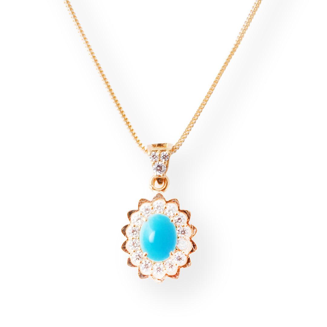 Luxury 22ct Gold Floral Design Pendant and Earrings Suite with Turquoise and Cubic Zirconia