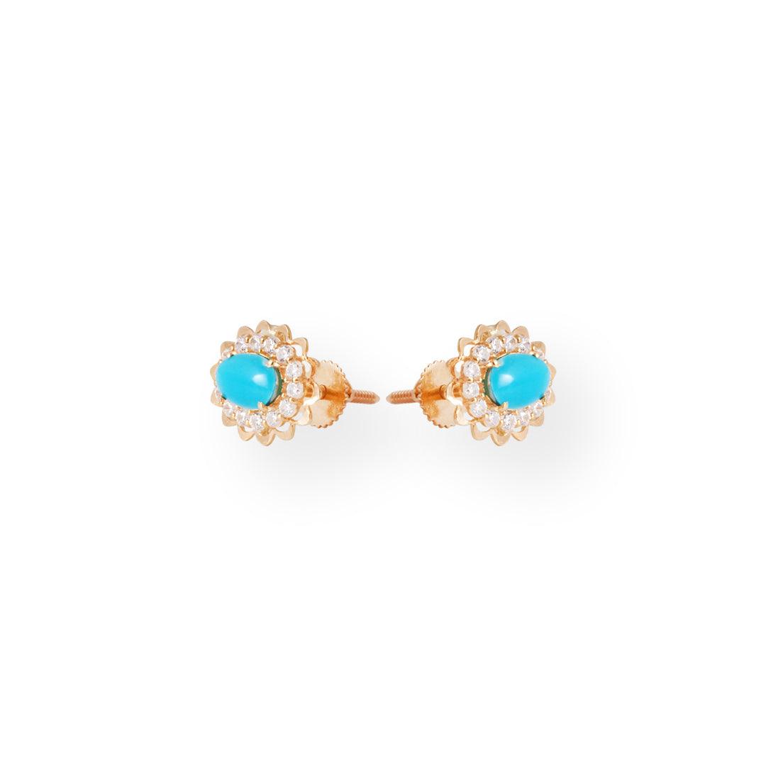 Luxury 22ct Gold Floral Design Pendant and Earrings Suite with Turquoise and Cubic Zirconia