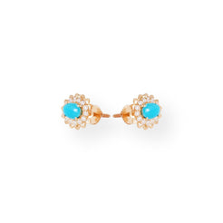 Luxury 22ct Gold Floral Design Pendant and Earrings Suite with Turquoise and Cubic Zirconia