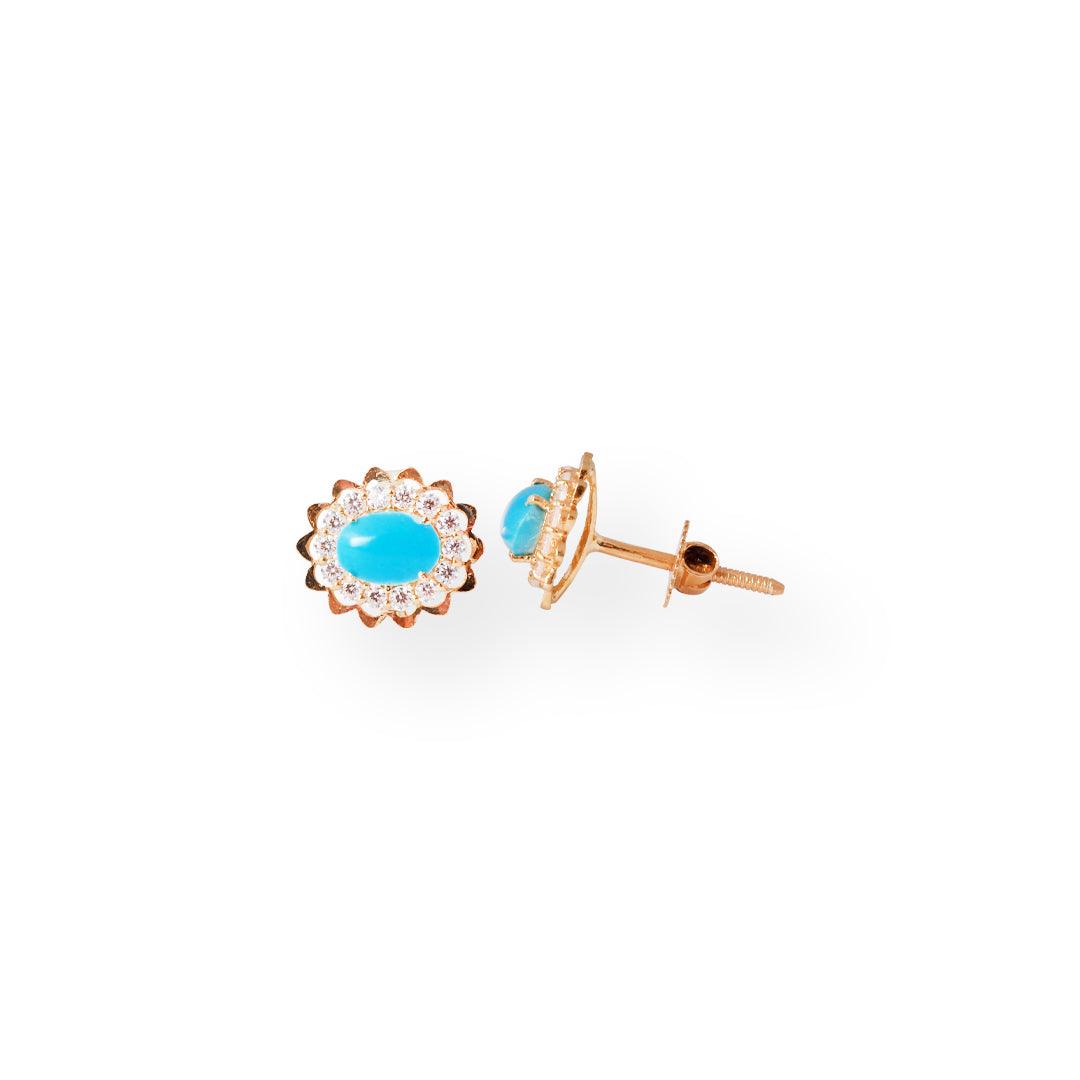 Luxury 22ct Gold Floral Design Pendant and Earrings Suite with Turquoise and Cubic Zirconia