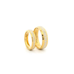 Matching 22ct Yellow Gold Wedding Rings for Couples – Rhodium-Plated Millgrain Anniversary Bands