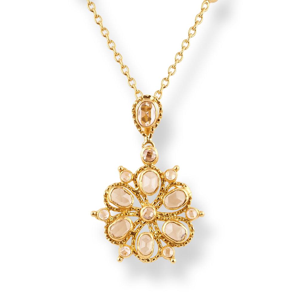 22ct Yellow Gold Necklace & Earrings with Polki Style Cubic Zirconia Stones - Minar Jewellers