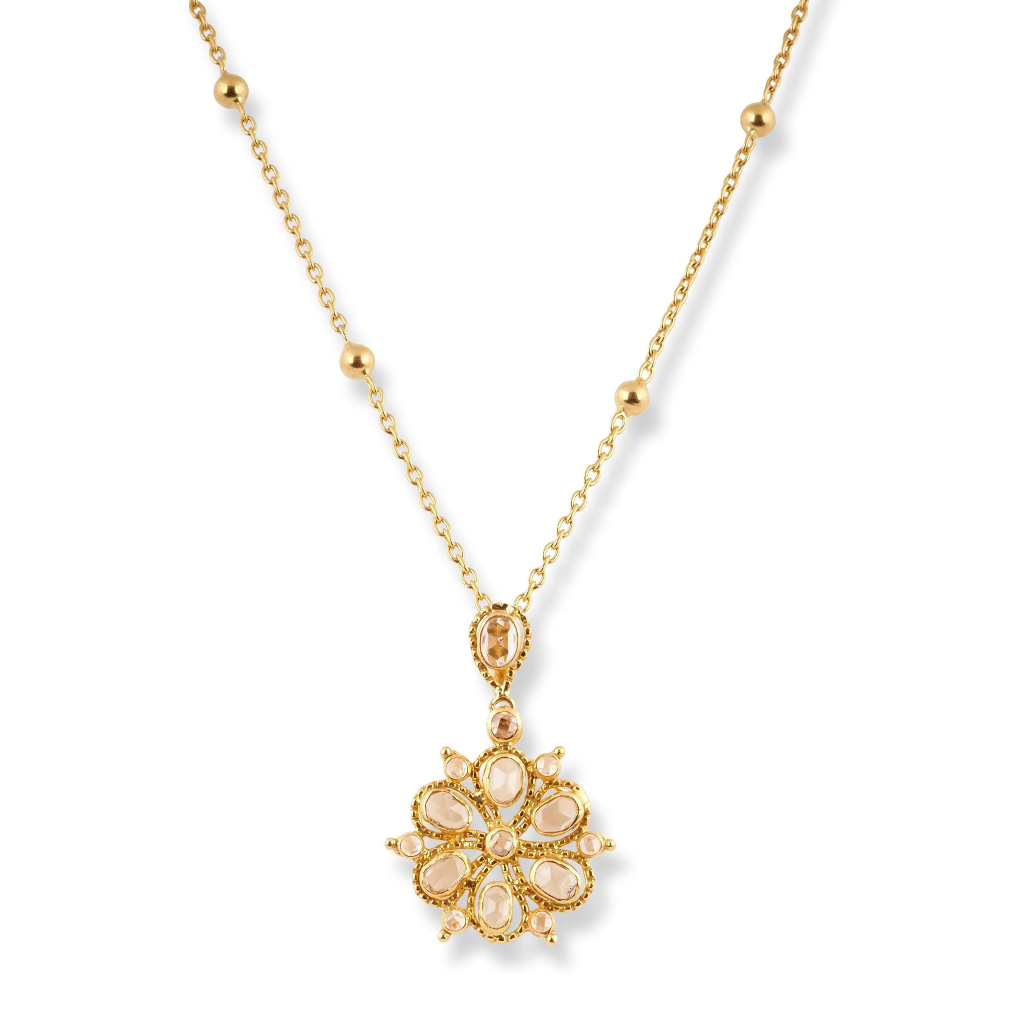 22ct Yellow Gold Necklace & Earrings with Polki Style Cubic Zirconia Stones.