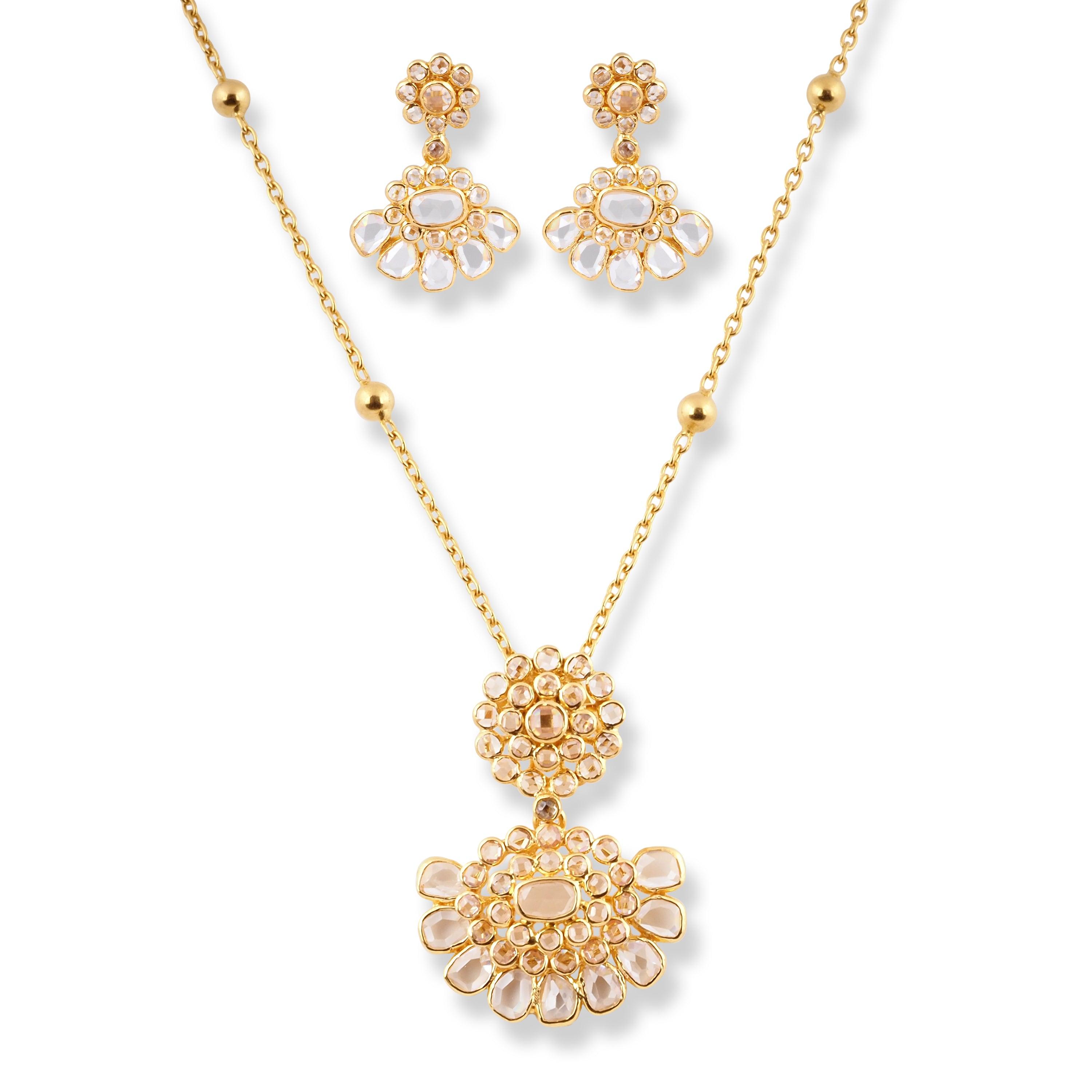 22ct Yellow Gold Necklace & Earrings with Polki Style Cubic Zirconia Stones N-7053 E-7053A - Minar Jewellers