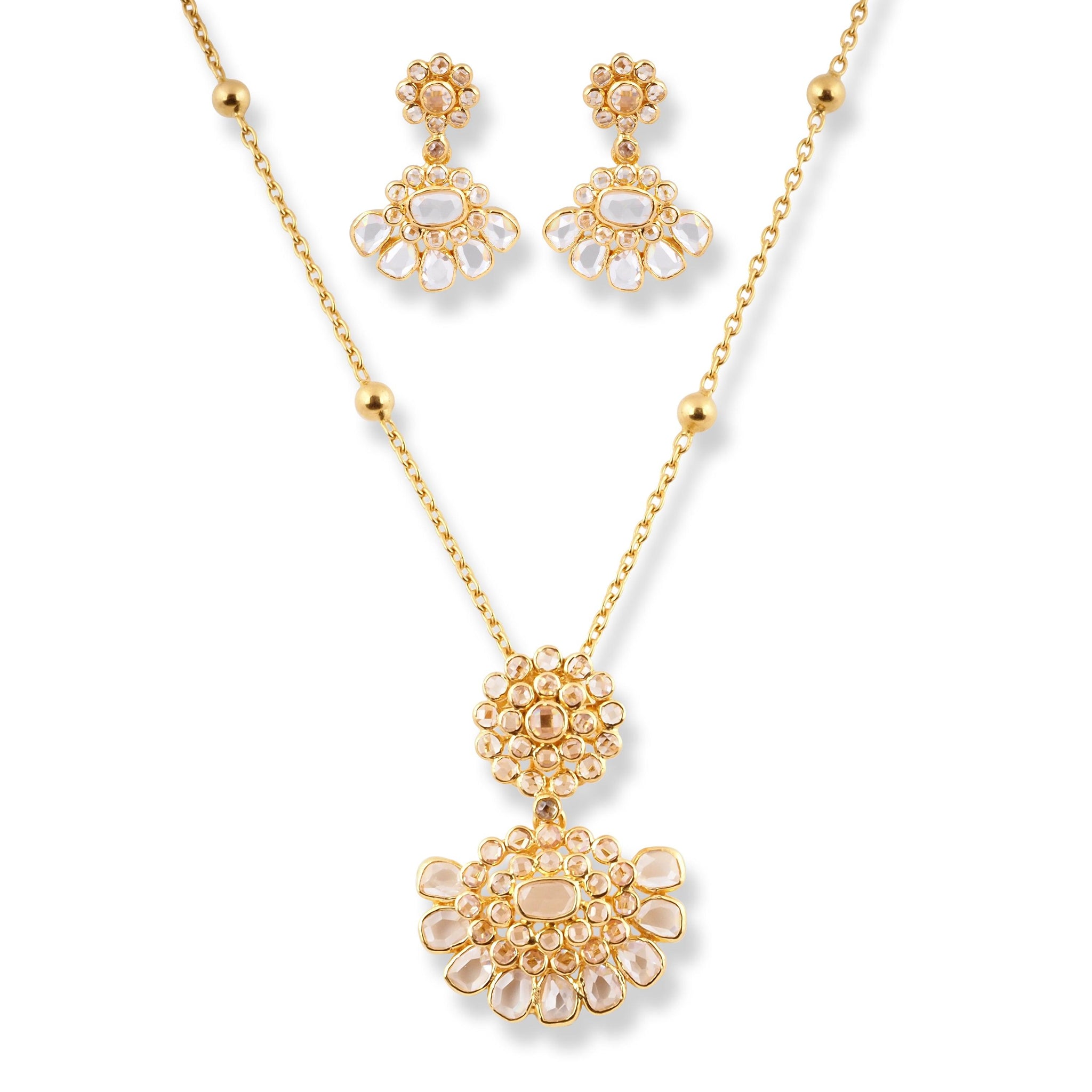 22ct Yellow Gold Necklace & Earrings with Polki Style Cubic Zirconia Stones.