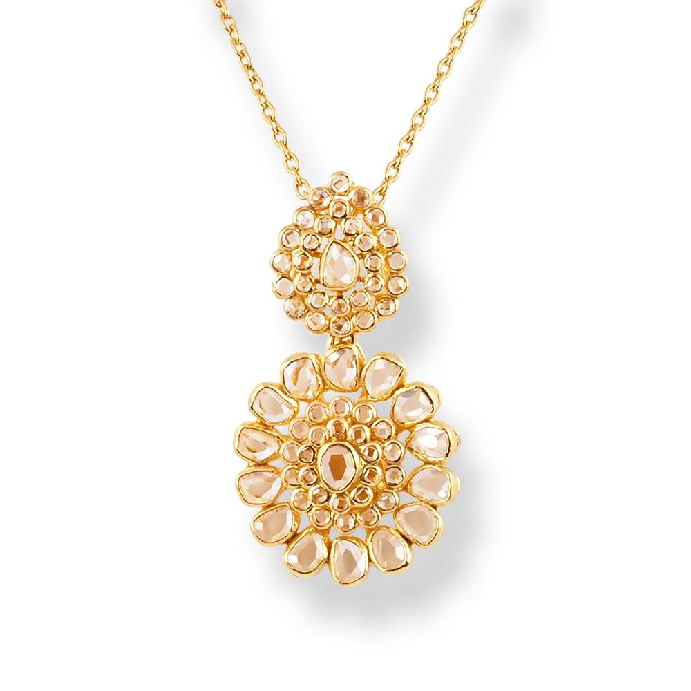 22ct Yellow Gold Necklace & Earrings with Polki Style Cubic Zirconia Stones - Minar Jewellers