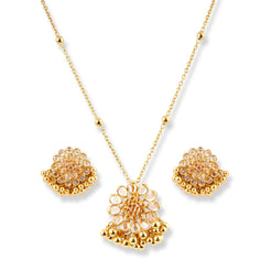 22ct Yellow Gold Necklace & Earring with Polki Style Cubic Zirconia Stones. - Minar Jewellers