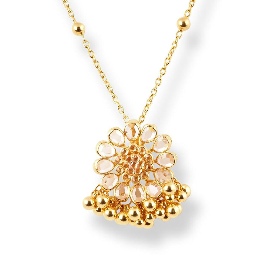 22ct Yellow Gold Necklace & Earring with Polki Style Cubic Zirconia Stones.