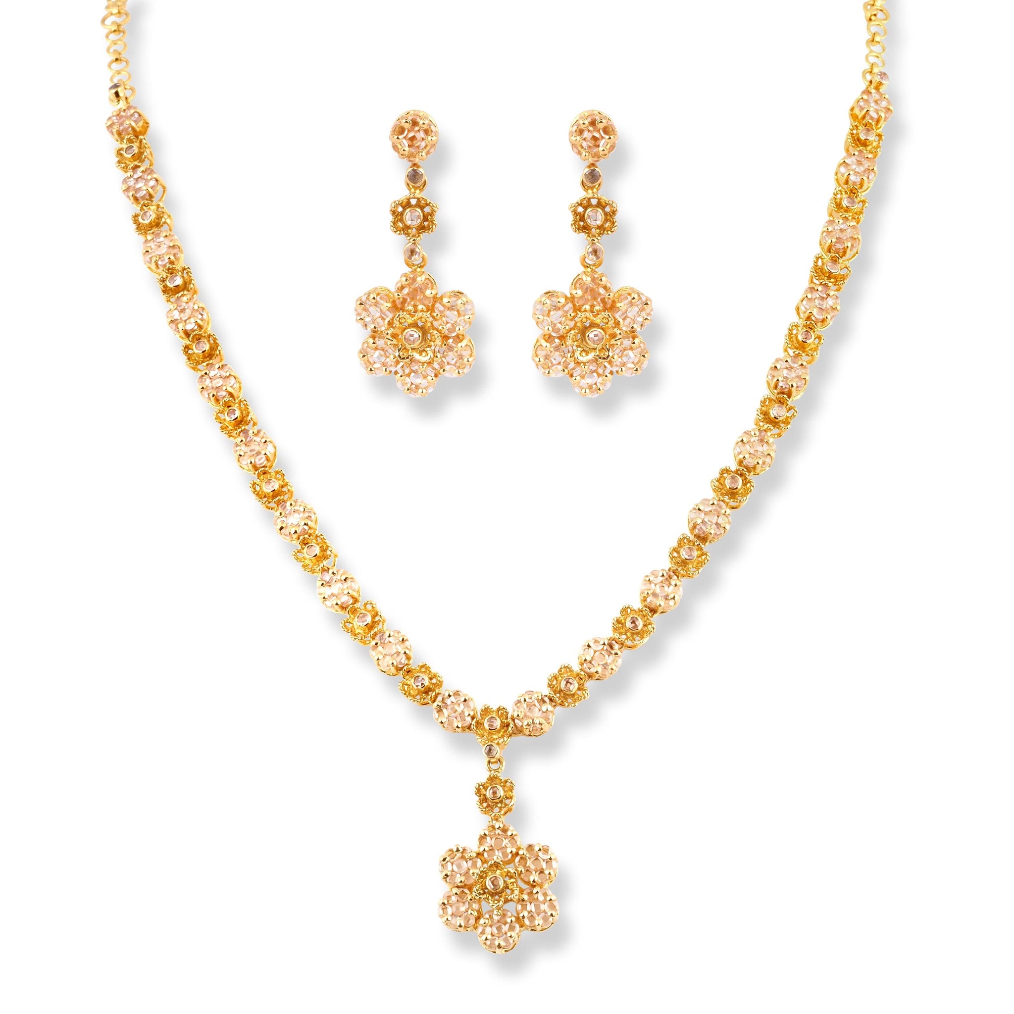 22ct Yellow Gold Necklace & Earrings with Polki Style Cubic Zirconias NE-7058