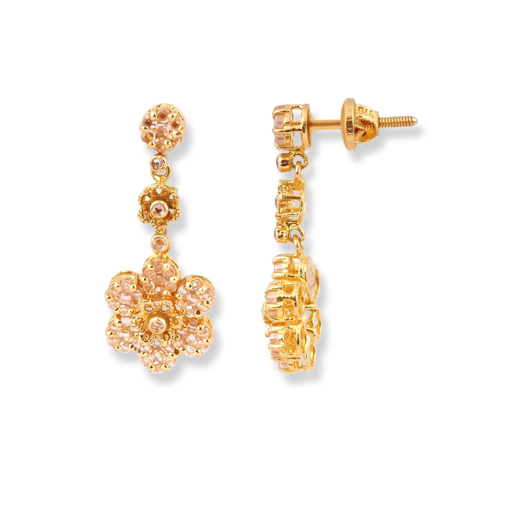 22ct Yellow Gold Necklace & Earrings with Polki Style Cubic Zirconias NE-7058 - Minar Jewellers