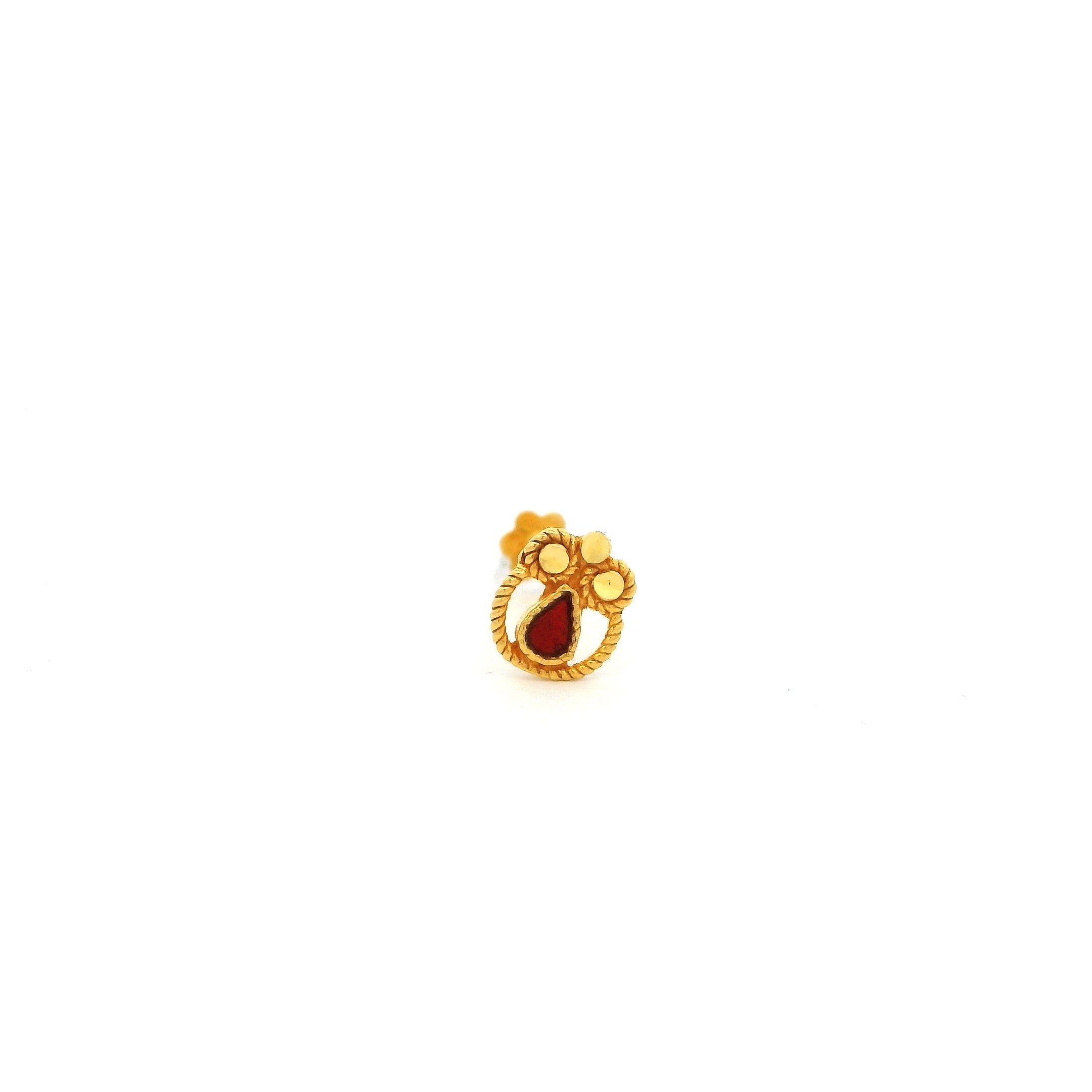 18ct Yellow Gold Screw Back Nose Stud with Red Enamel.