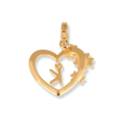'K' 22ct Gold Heart Shape Initial Pendant with Flower Design P-7035-K - Minar Jewellers
