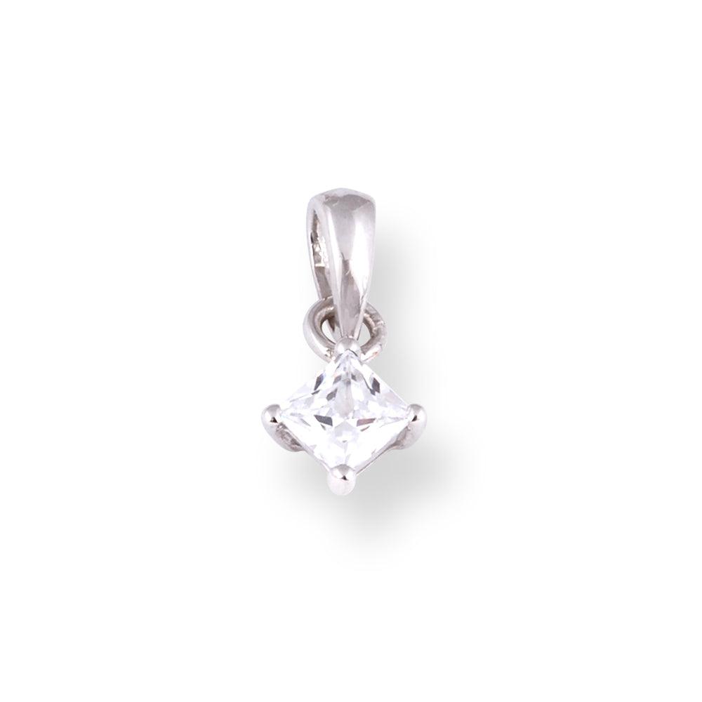 18ct White Gold Four Claw Cubic Zirconia Pendant P-7053 - Minar Jewellers