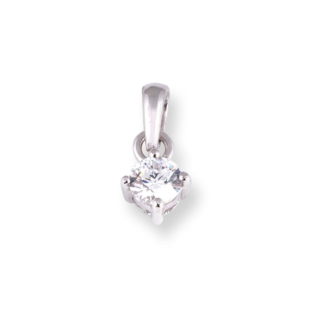 18ct White Gold Four Claw Cubic Zirconia Pendant P-7659 - Minar Jewellers