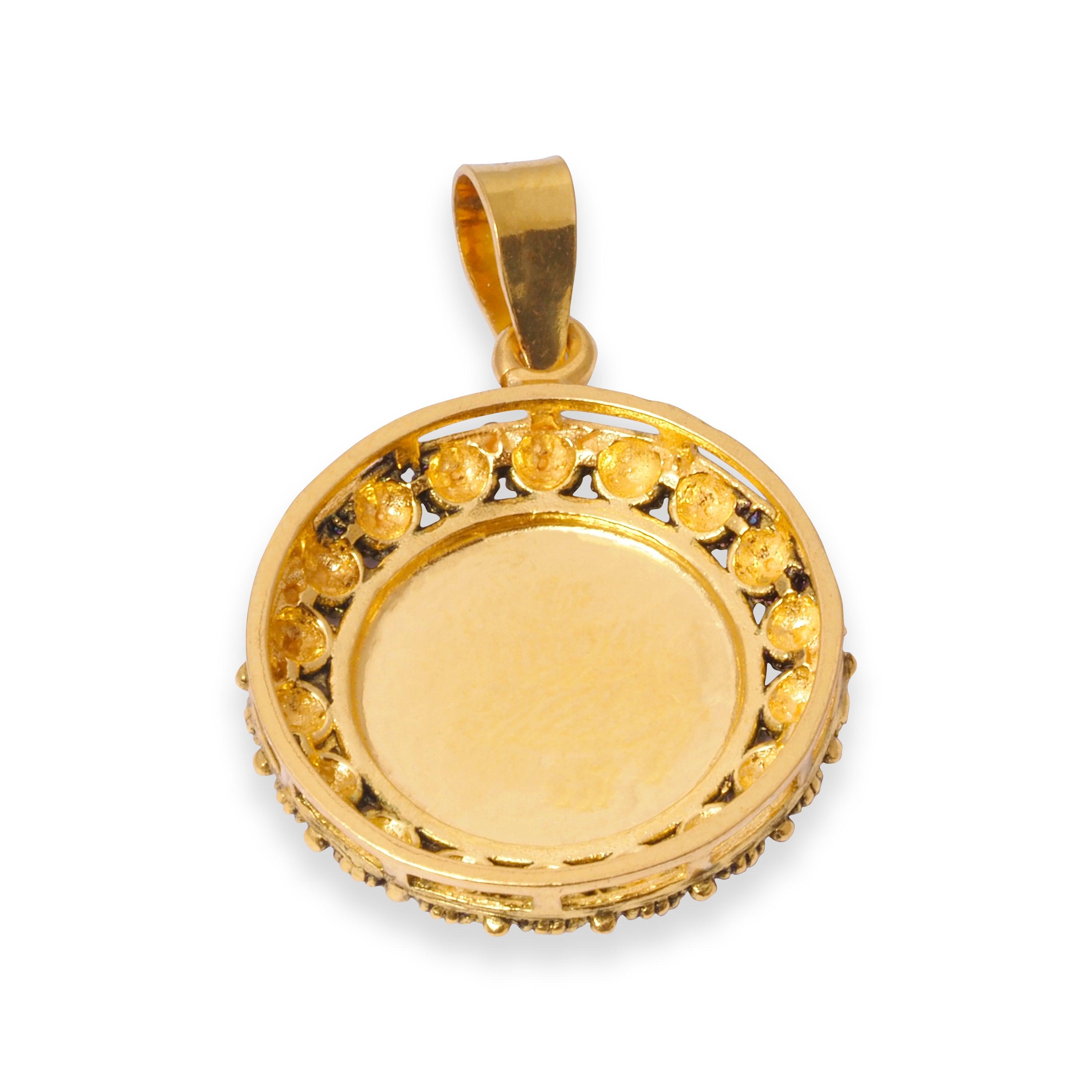 22ct Yellow Gold Round Islamic Allah Pendant in Antiquated Finish P-7972 - Minar Jewellers