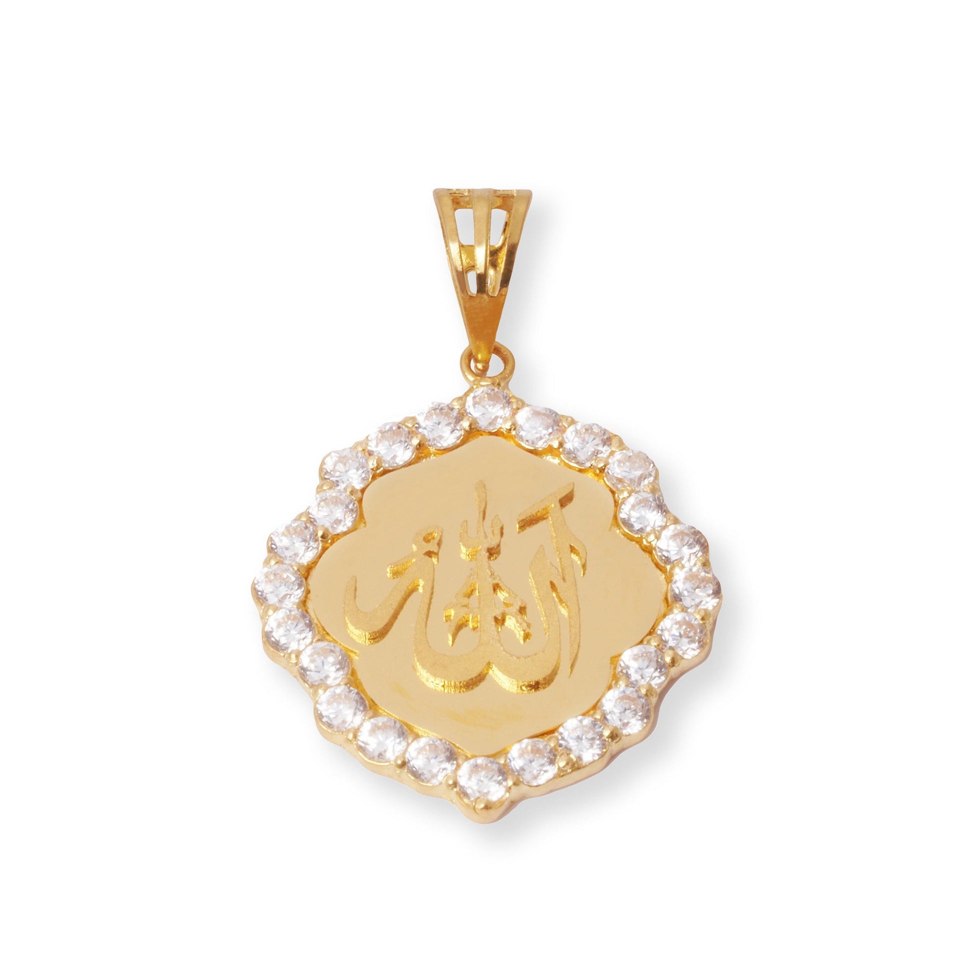 22ct Yellow Gold Allah Pendant with Cubic Zirconia P-7978 - Minar Jewellers