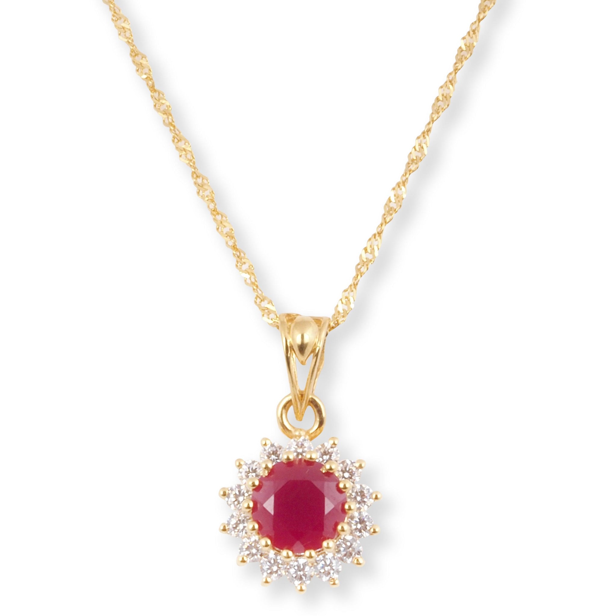 22ct Yellow Gold Pendant Set with Red Stone an Cubic Zirconia Stones.