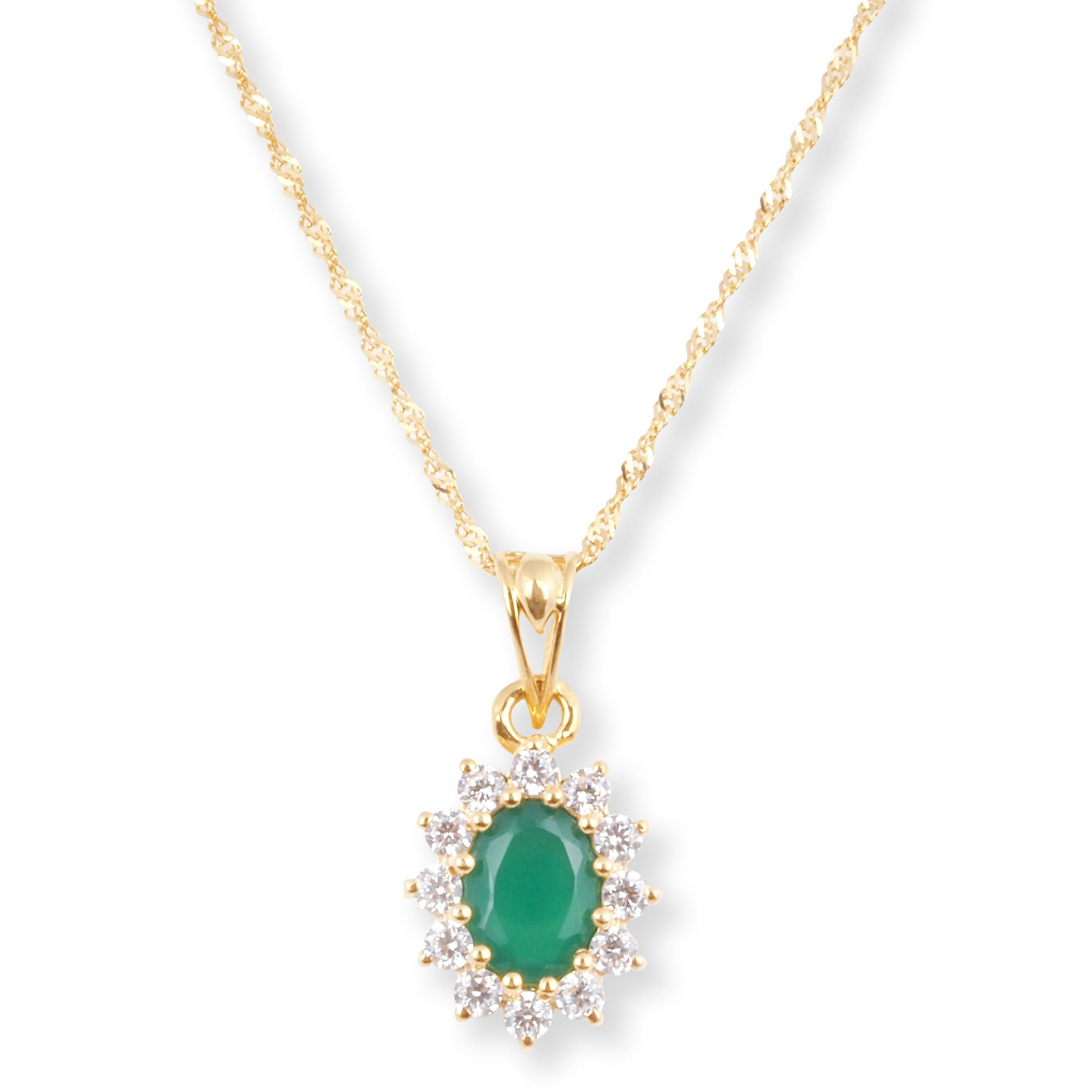 22ct Yellow Gold Pendant Set with Green Stone an Cubic Zirconia Stones P-8003 E-8003A - Minar Jewellers