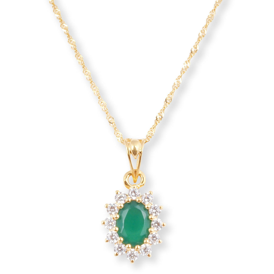 22ct Yellow Gold Pendant Set with Green Stone an Cubic Zirconia Stones.
