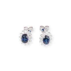 18ct White Gold Diamond & Blue Sapphire Earrings E-8003 - Minar Jewellers