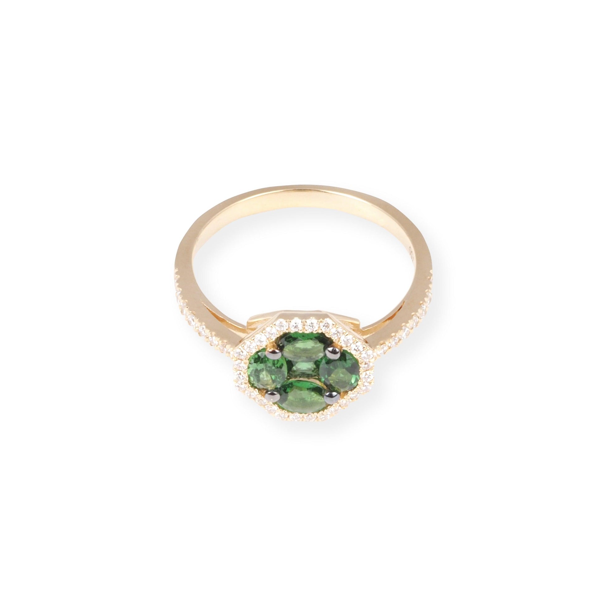 18ct Yellow Gold Diamond and Green Garnet Cluster Ring LR-7031 - Minar Jewellers