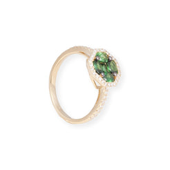 18ct Yellow Gold Diamond and Green Garnet Cluster Ring LR-7031 - Minar Jewellers