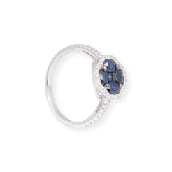 18ct White Gold Diamond and Blue Sapphire Cluster Ring LR-7030 - Minar Jewellers