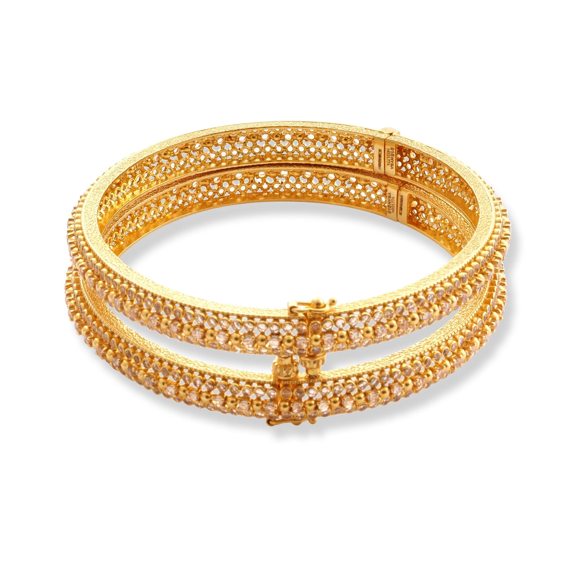 Pair of 22ct Bangles in Hinge & Openable Screw Fitting with Cubic Zirconia B-8589 - Minar Jewellers