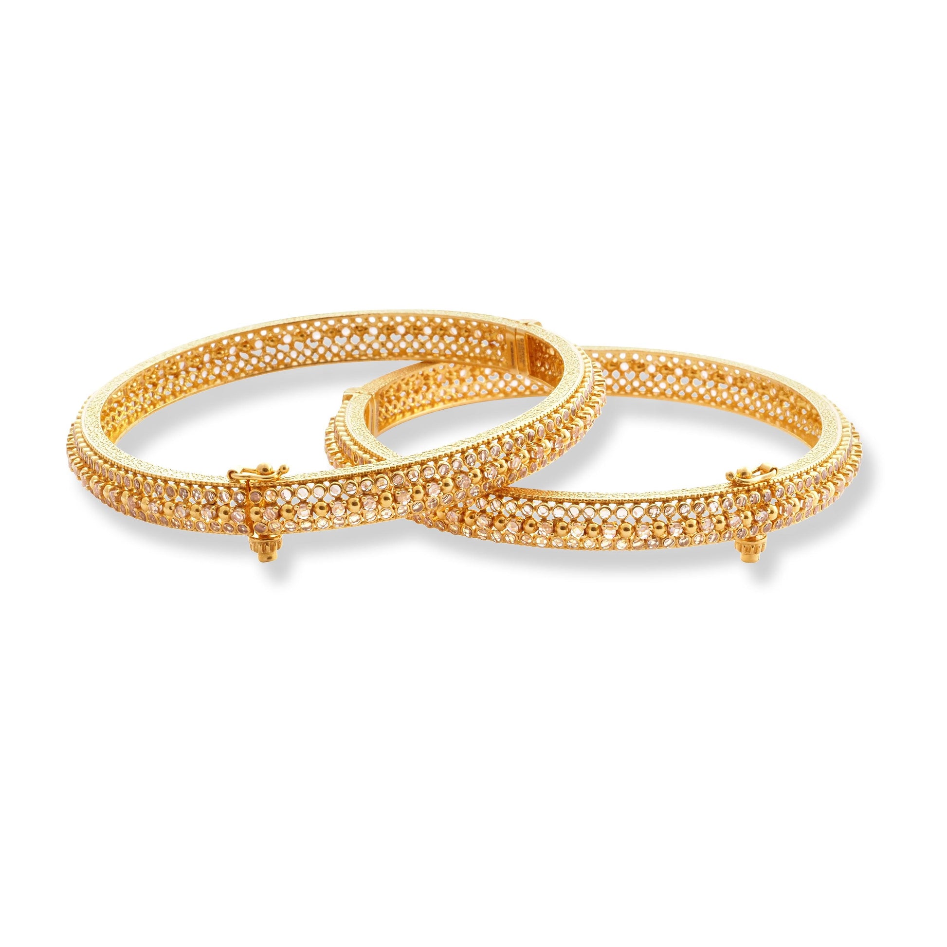 Pair of 22ct Bangles in Hinge & Openable Screw Fitting with Cubic Zirconia B-8589 - Minar Jewellers