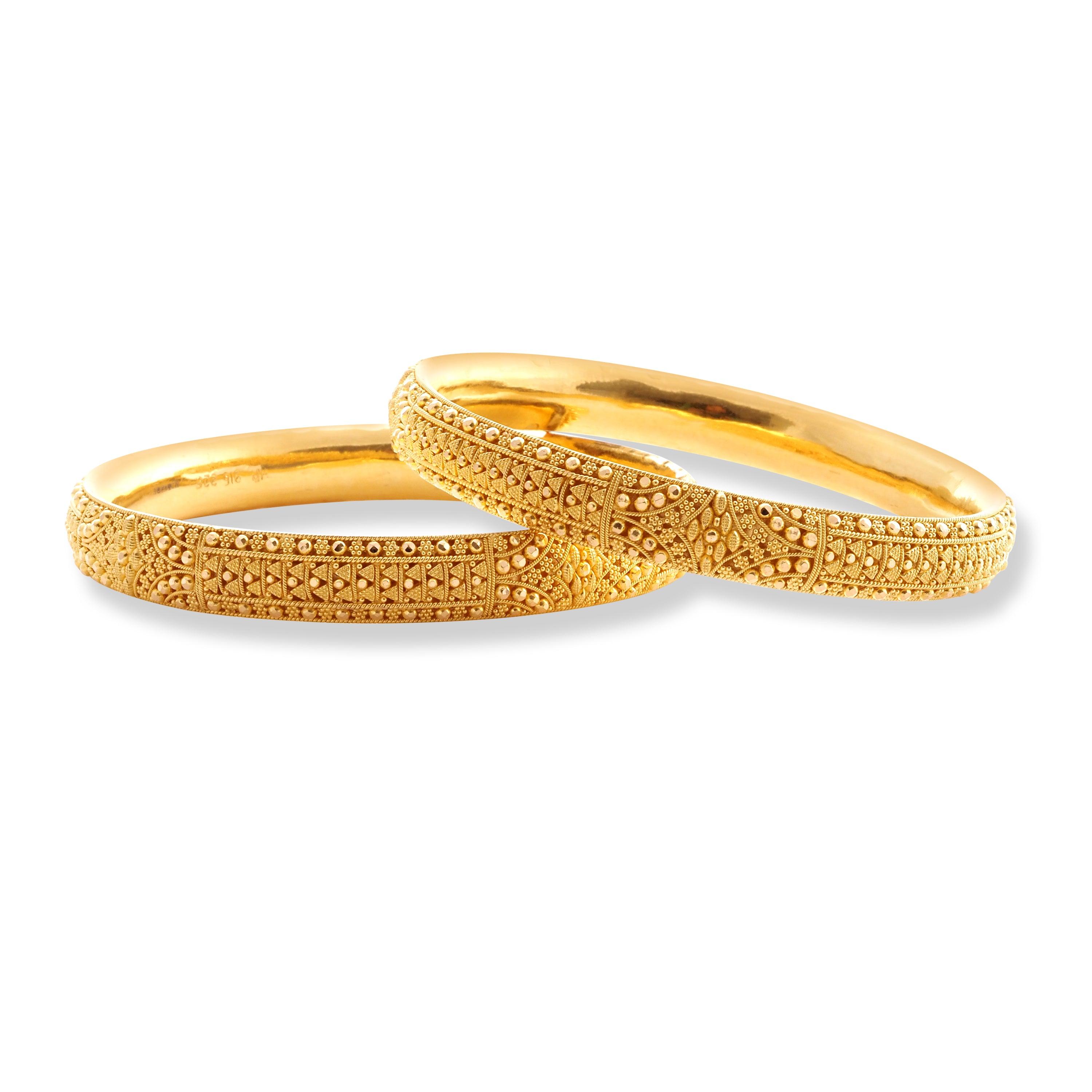 22ct Gold Pair of Bangles with Filigree Work & Comfort fit Finish B-8582 - Minar Jewellers
