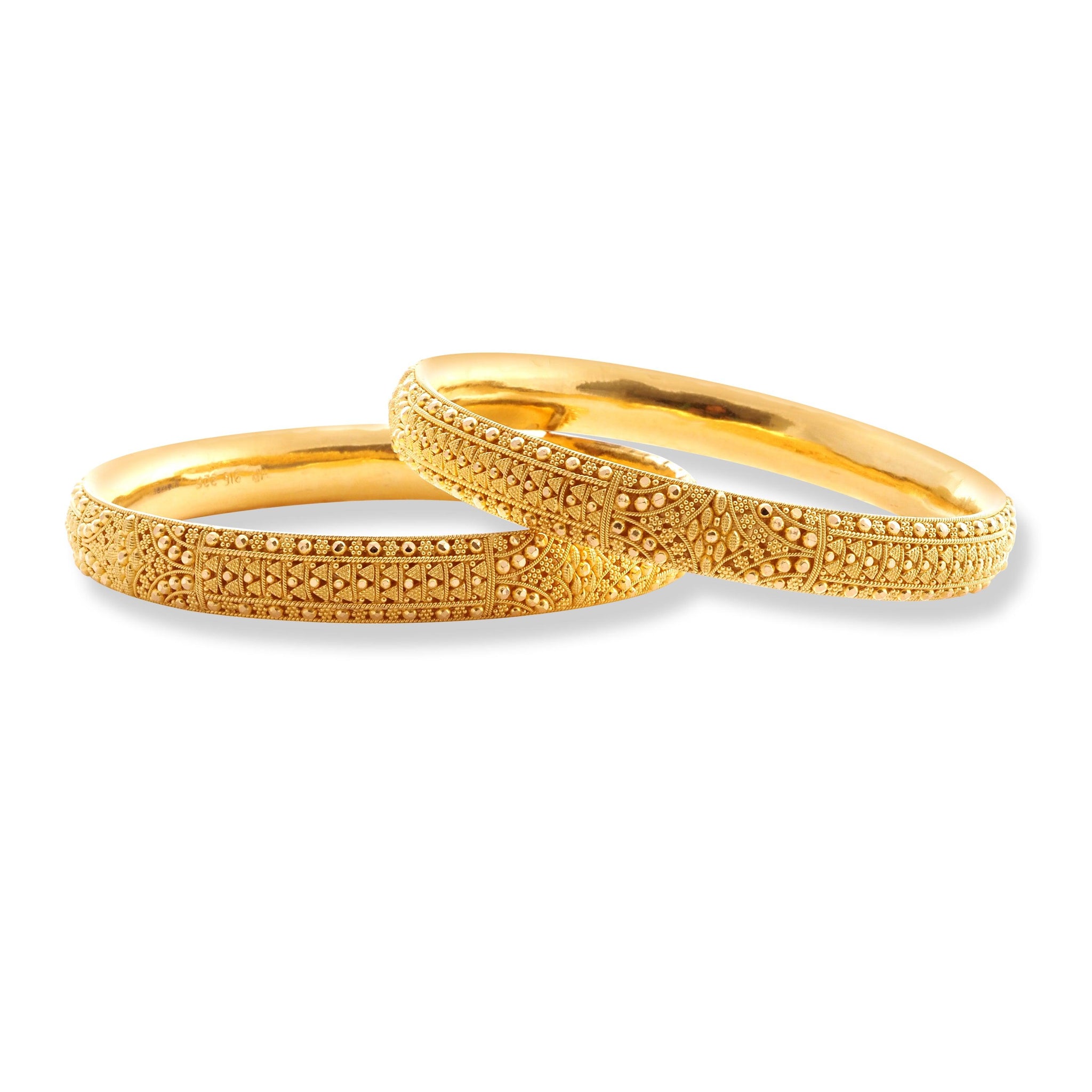22ct Gold Pair of Bangles with Filigree Work & Comfort fit FinishB-8555