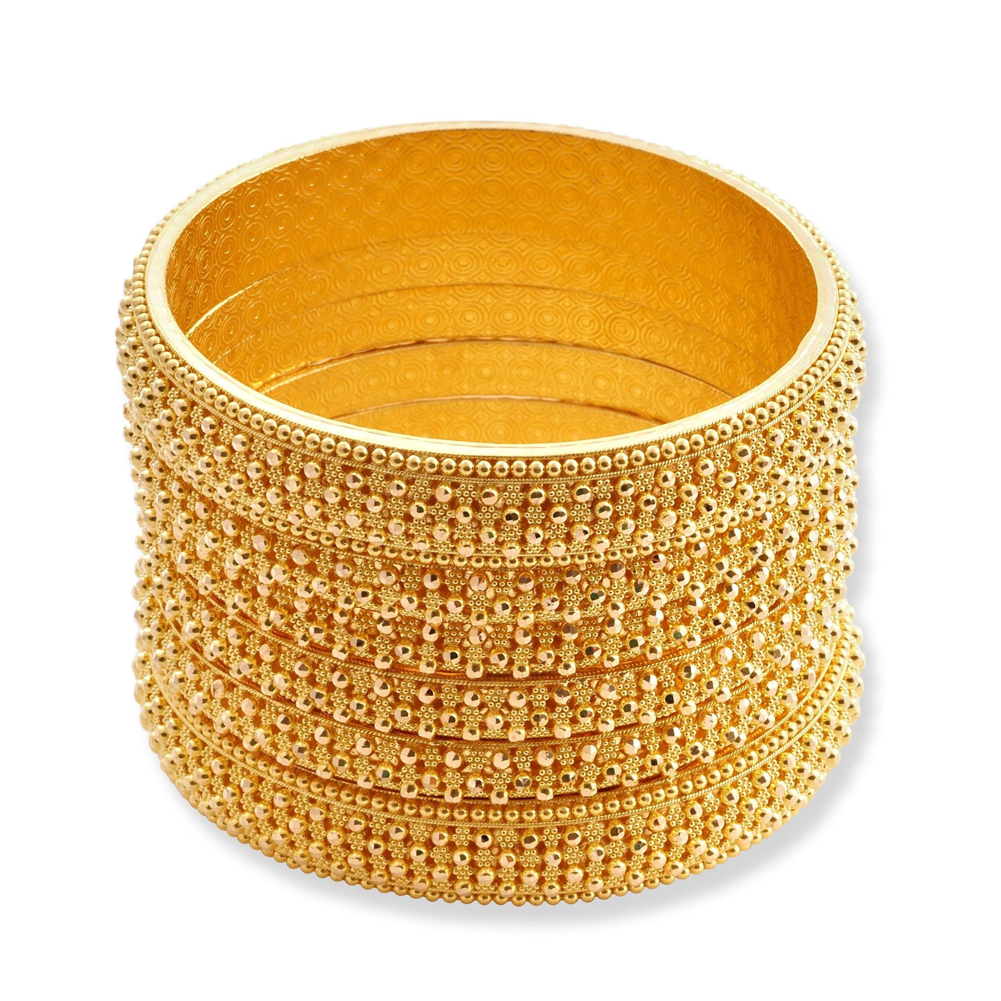 Set of Six 22ct Gold Bangles with Diamond Cut Bead Design B-8580 - Minar Jewellers