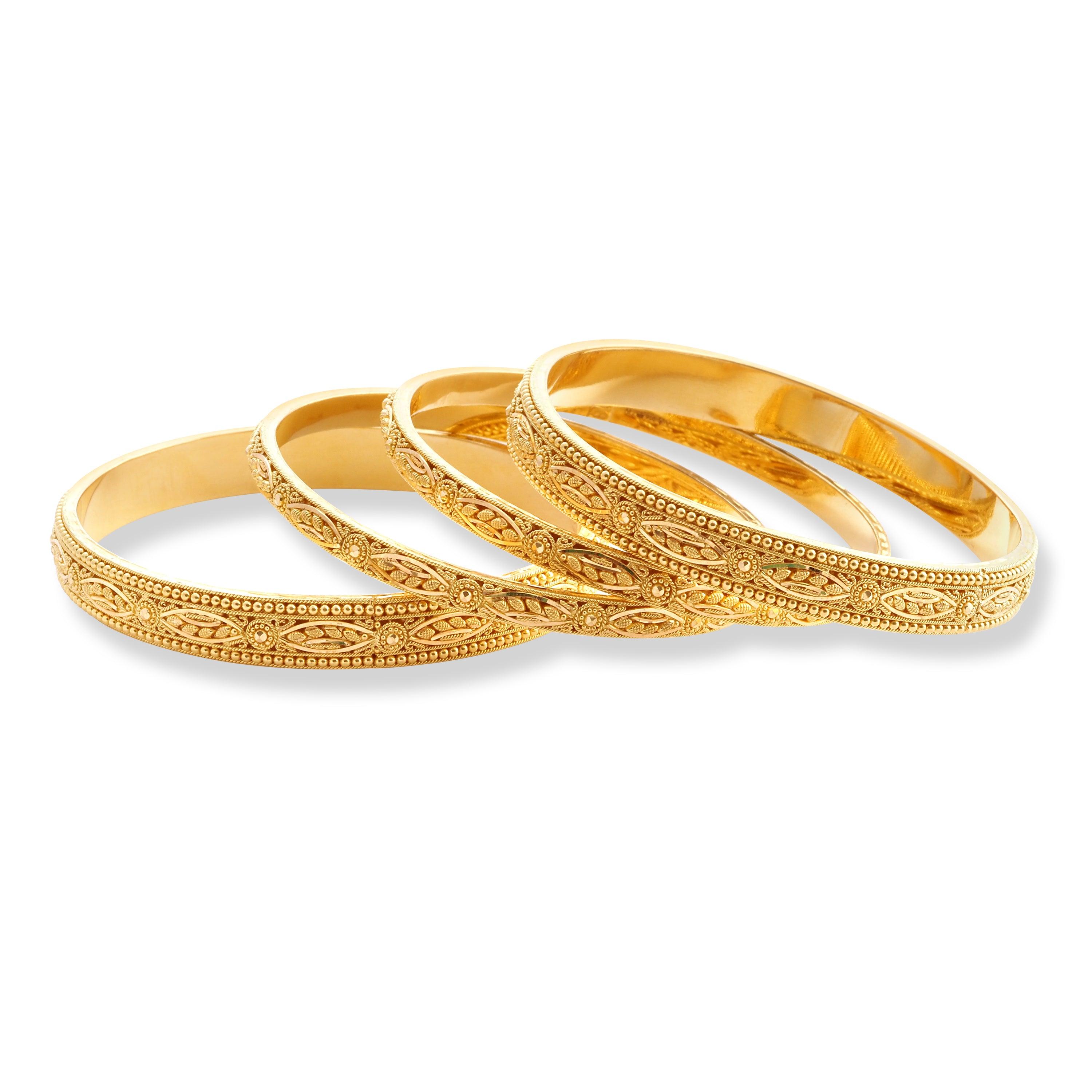 Set of Four 22ct Gold Bangles with Flower Design and Filigree Work B-8063 - Minar Jewellers