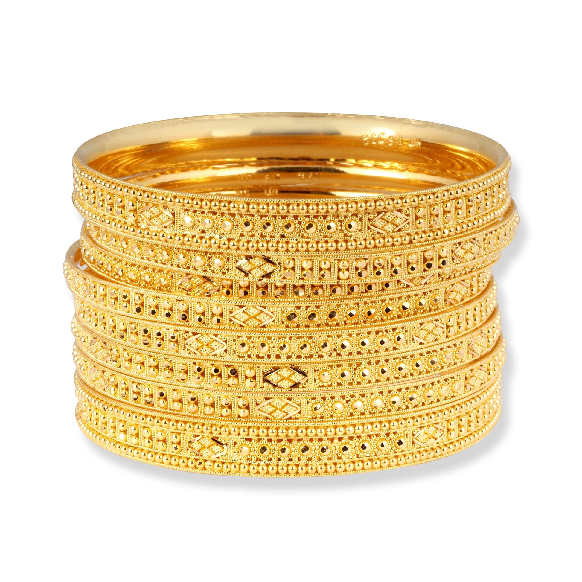 Set of Eight 22ct Gold Bangles with Diamond Cut Design and Filigree Work B-8576 - Minar Jewellers