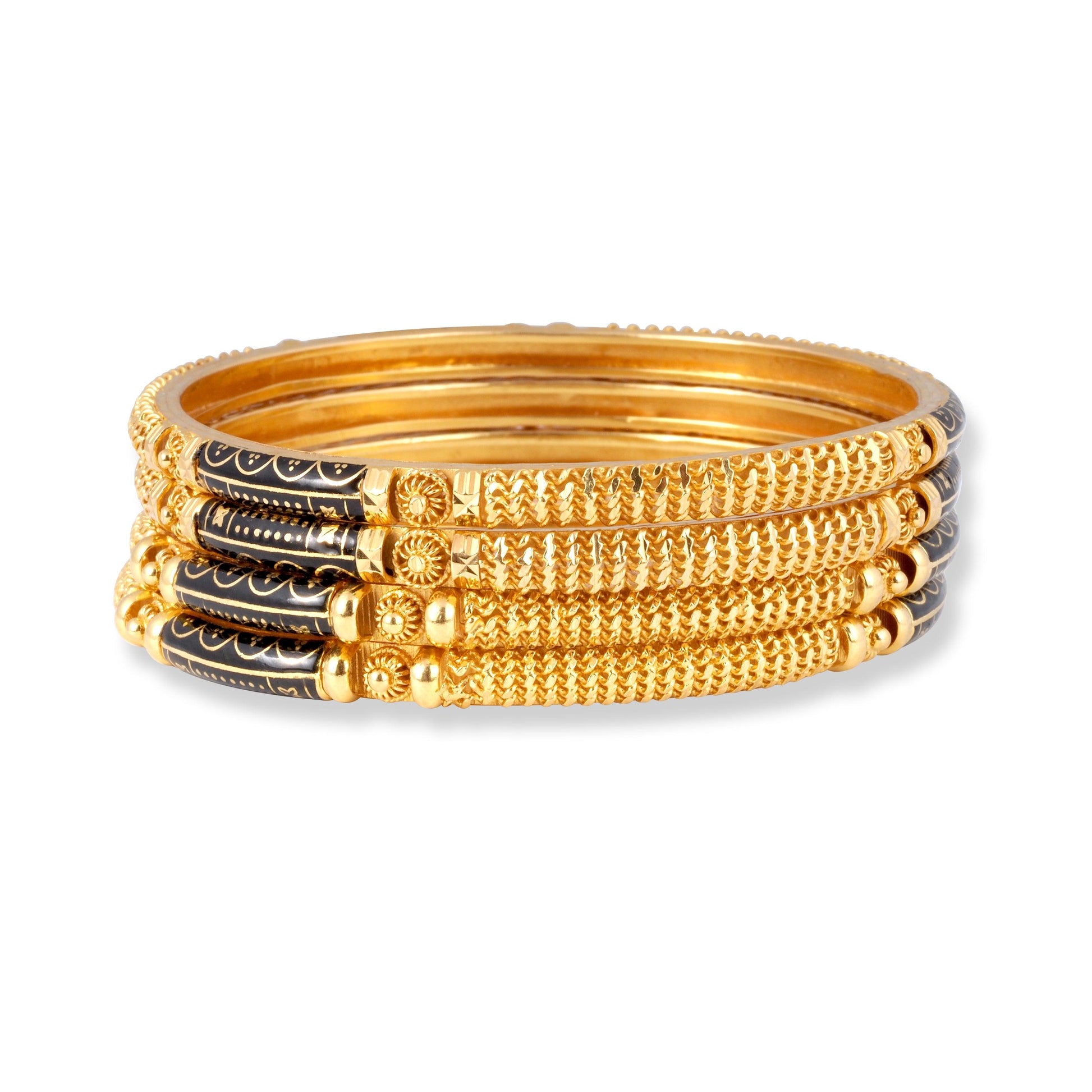 Set of Four 22ct Gold Bangles with Black Rhodium Plating B-8579 - Minar Jewellers