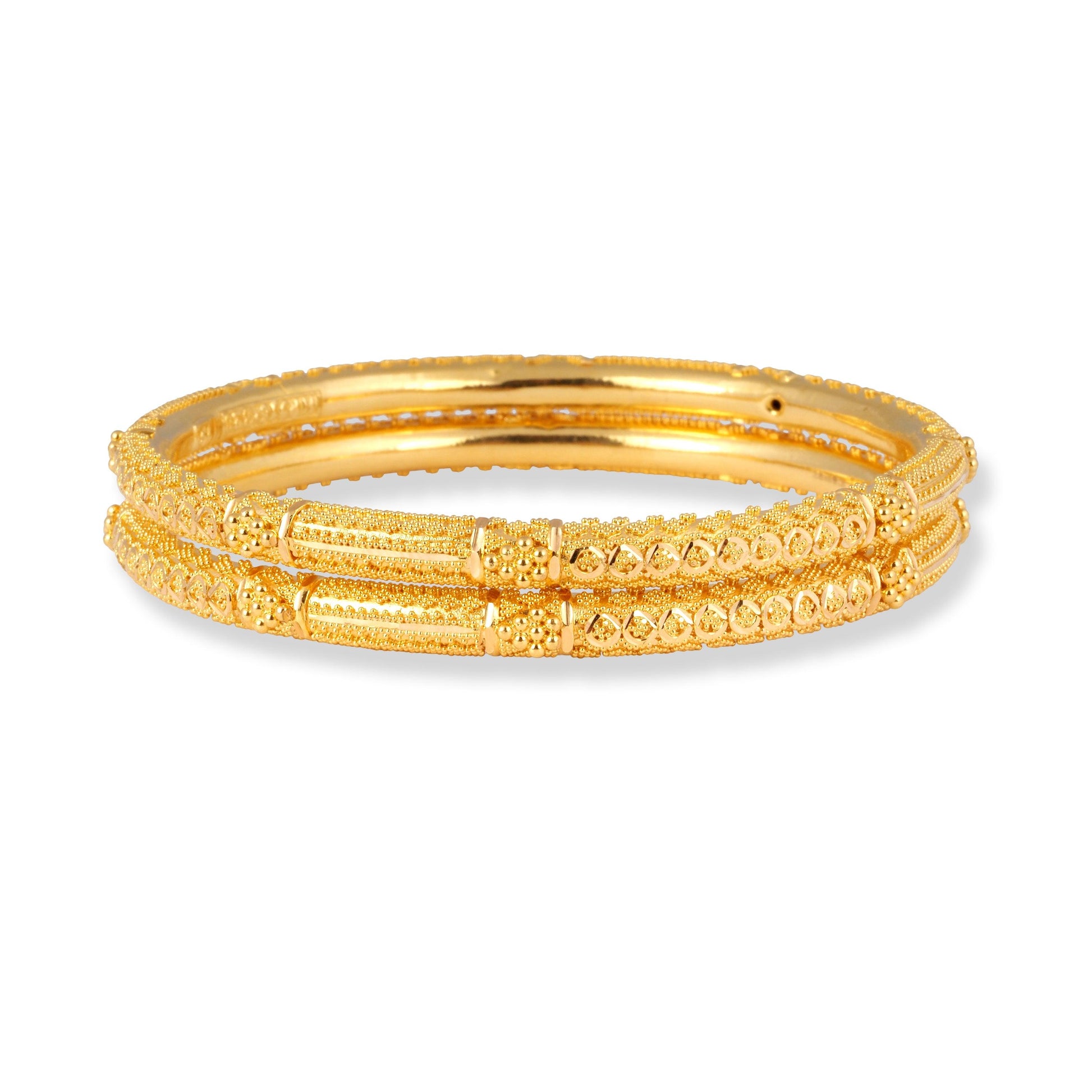 22ct Gold Pair of Hollow Tube Bangles with Filigree Work & Comfort fit Finish B-8586 - Minar Jewellers