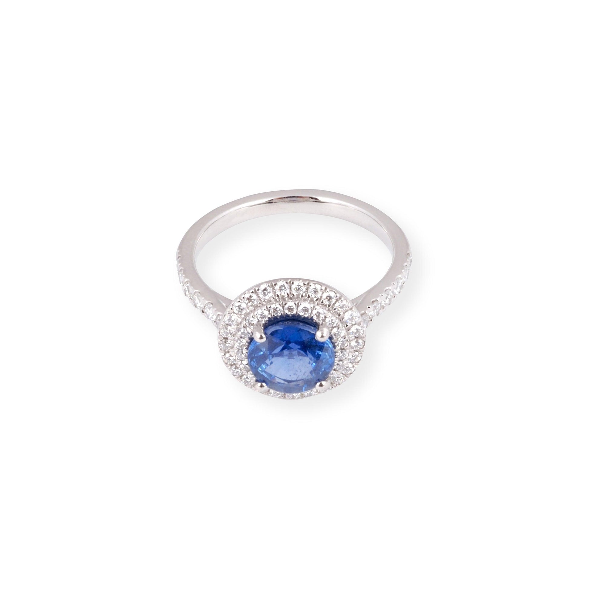 Platinum Diamond and Blue Sapphire Dress Ring LR-7061 - Minar Jewellers