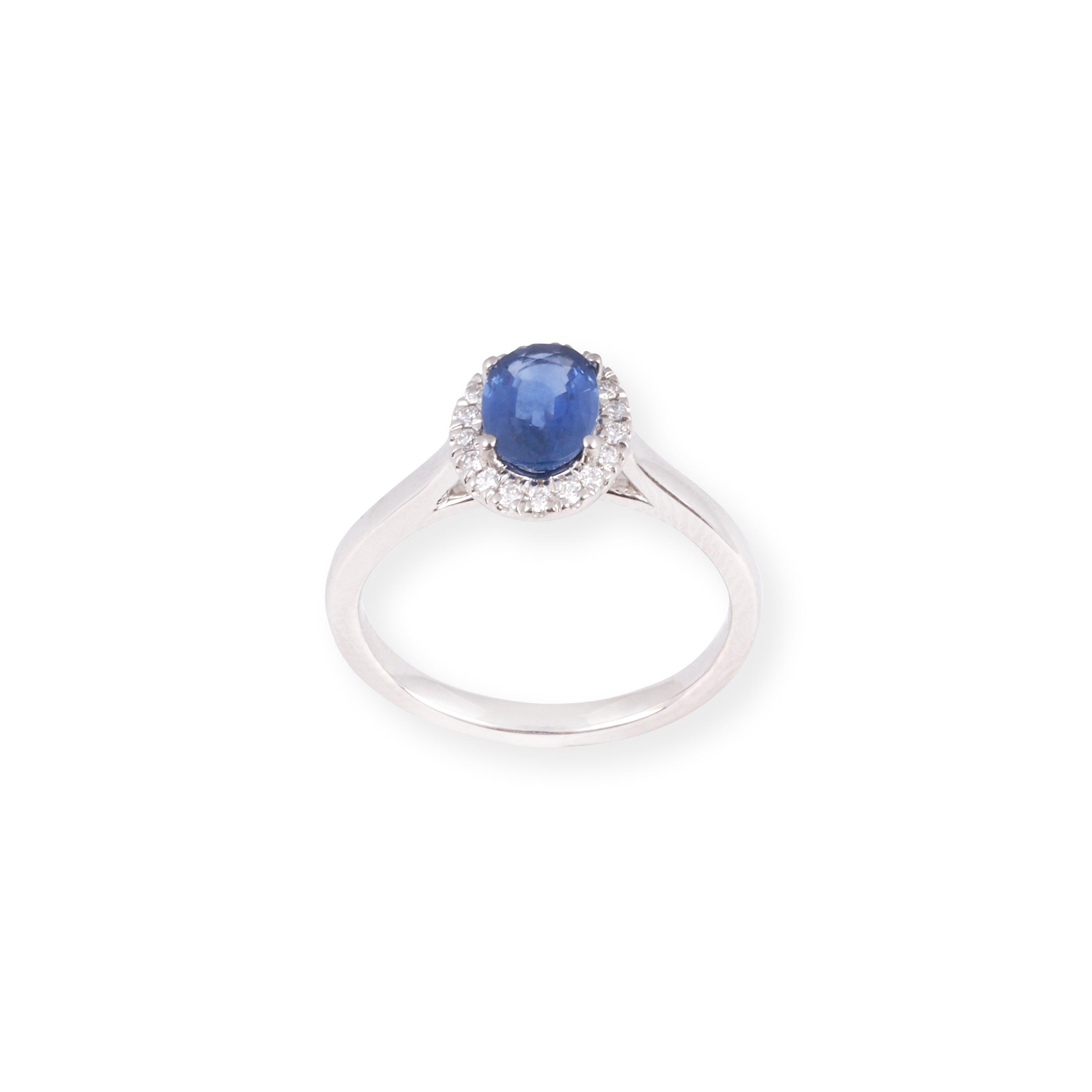 Platinum Diamond and Oval Shaped Blue Sapphire Dress Ring LR-7062
