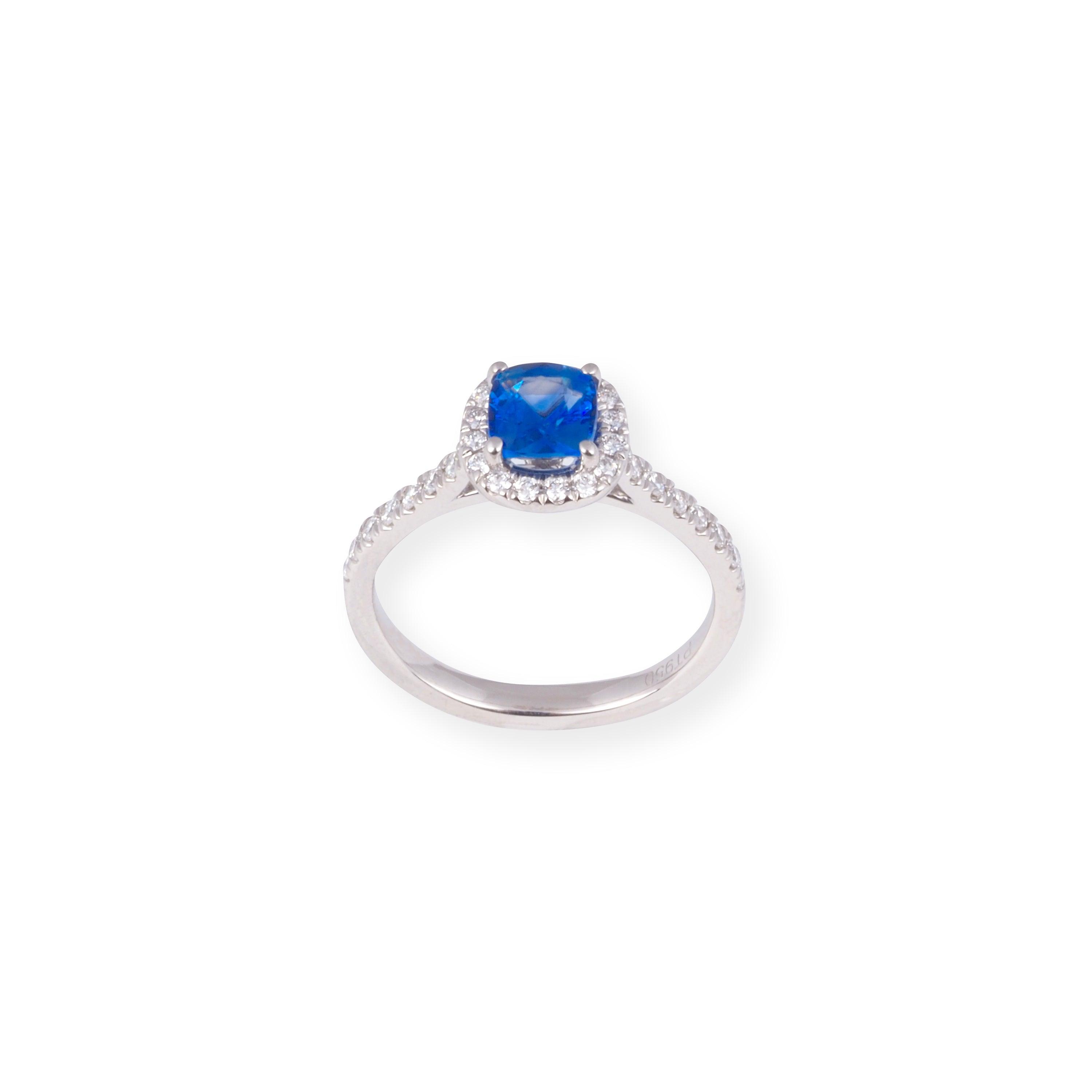 Platinum Diamond and Blue Sapphire Ring LR-7064