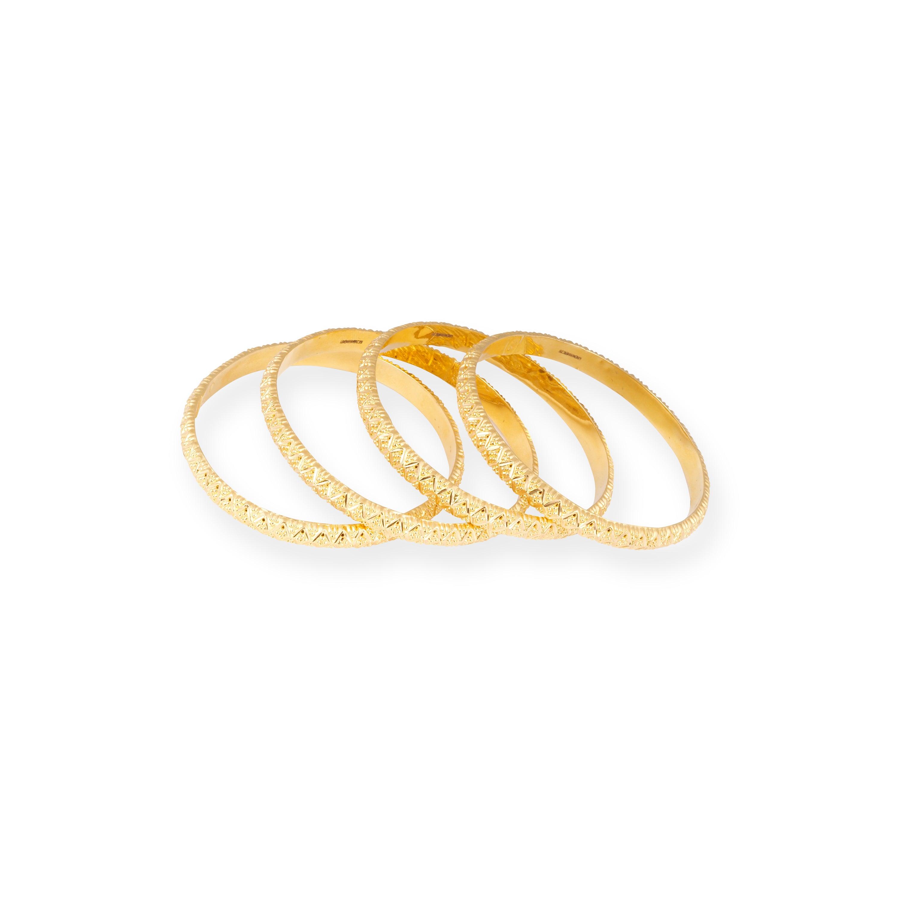 Set of Four 22ct Gold Bangles with Diamond Cut Beads and Filigree Work B-8591 - Minar Jewellers